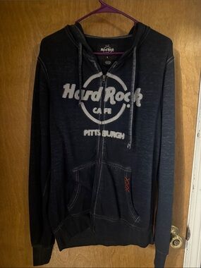 Hard Rock Cafe Pittsburgh Navy Blue Zip Hoodie